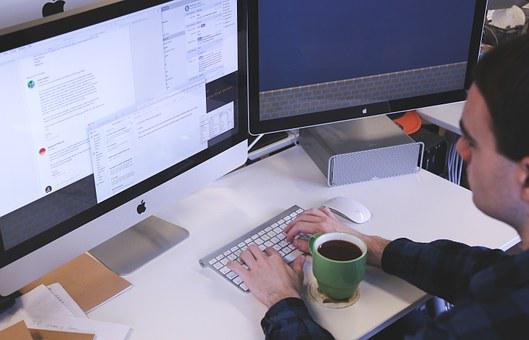 Typing, Computer, Man, Workspace, Work